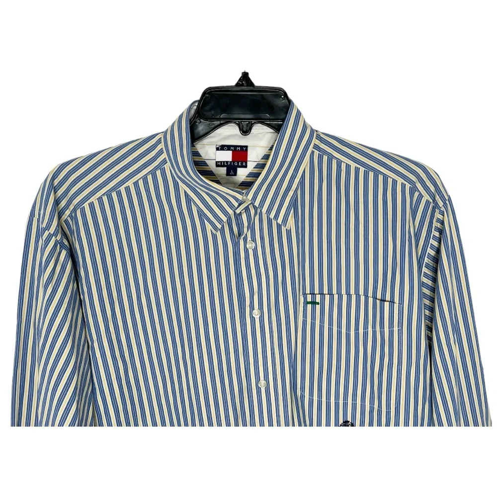Tommy Hilfiger Shirt Men’s Size L Blue Yellow White Button Front Long Sleeve - Picture 2 of 8
